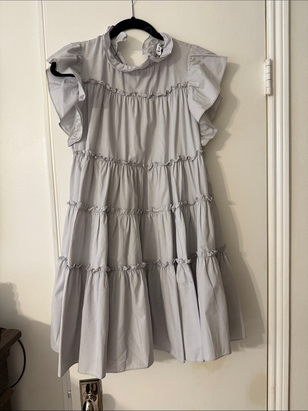 En Saison Light Gray Ruffled Tiered Mini Dress